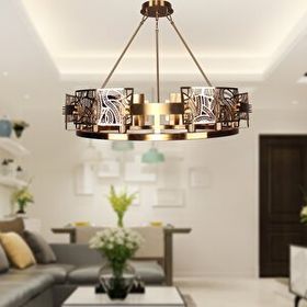Apliqa 4061-12Y-FR Braxton 12'li Yuvarlak Lak Eskitme Metal Desenli Oturma Odası, Salon Avize