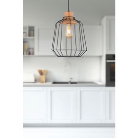 Apliqa 4070-02-BL-AH Denis Tekli Siyah Telli Silindir Model Ahşap Duylu Modern Sarkıt Avize