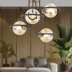 Apliqa 4100-03-FR-BL Becca 3'lü Siyah Eskitme Bal Camlı Modern Oturma Odası Salon Avize