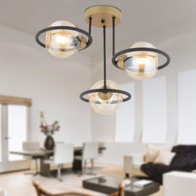 Apliqa 4100-03-FR-BL Becca 3'lü Siyah Eskitme Bal Camlı Modern Oturma Odası Salon Avize