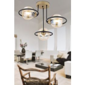 Apliqa 4100-03-FR-BL Becca 3'lü Siyah Eskitme Bal Camlı Modern Oturma Odası Salon Avize