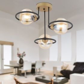Apliqa 4100-03-FR-BL Becca 3'lü Siyah Eskitme Bal Camlı Modern Oturma Odası Salon Avize