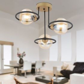 Apliqa 4100-03-FR-BL Becca 3'lü Siyah Eskitme Bal Camlı Modern Oturma Odası Salon Avize