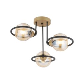 Apliqa 4100-03-FR-BL Becca 3'lü Siyah Eskitme Bal Camlı Modern Oturma Odası Salon Avize