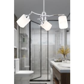 Apliqa 4102-03-CH Abbey 3'lü Krom Beyaz Camlı Yuvarlak Modern Oturma Odası Salon Avize