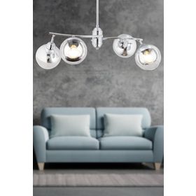 Apliqa 4102-04-CH-01 Abbey 4'lü Krom Rengi Krom Camlı Yuvarlak Modern Oturma Odası Salon Avize