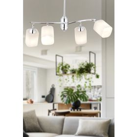 Apliqa 4102-04-CH Abbey 4'lü Krom Beyaz Camlı Yuvarlak Modern Oturma Odası Salon Avize