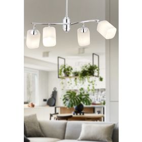 Apliqa 4102-04-CH Abbey 4'lü Krom Beyaz Camlı Yuvarlak Modern Oturma Odası Salon Avize