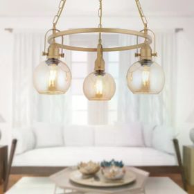 Apliqa 4103-03Y-FR Cherish 3'lü Yuvarlak Eskitme Bal Camlı Modern Oturma Odası Salon Avize
