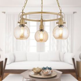 Apliqa 4103-03Y-FR Cherish 3'lü Yuvarlak Eskitme Bal Camlı Modern Oturma Odası Salon Avize