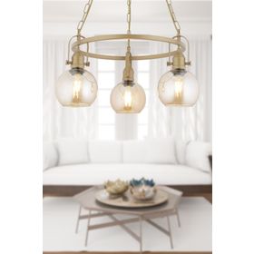 Apliqa 4103-03Y-FR Cherish 3'lü Yuvarlak Eskitme Bal Camlı Modern Oturma Odası Salon Avize