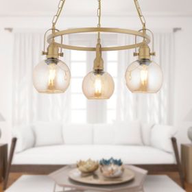 Apliqa 4103-03Y-FR Cherish 3'lü Yuvarlak Eskitme Bal Camlı Modern Oturma Odası Salon Avize