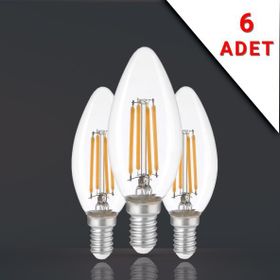 Apliqa 6 Adet Led Filamanli E14 Rustik 6 Watt 3000k Gün Işığı C35