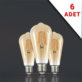 Apliqa 6 Adet Led Filamanli E27 Rustik 6 Watt 2500k Gün Işiği St64