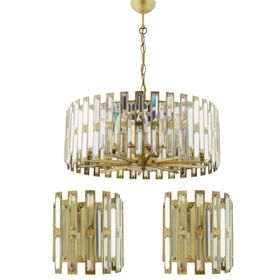 Apliqa 7000-1131-11-50-03 Gallıano Eskitme Boyalı Kristal Taşlı Modern Salon Avize 3 Parça Avize Seti