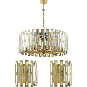 Apliqa 7000-1131-11-50-03 Gallıano Eskitme Boyalı Kristal Taşlı Modern Salon Avize 3 Parça Avize Seti