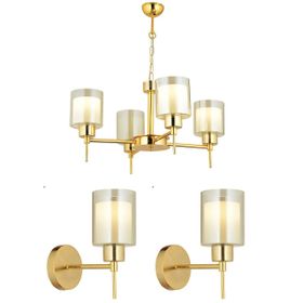 Apliqa 7000-5328-08-GD-03 Cemre 4 Lü Gold Salon Avize 3 Parça Avize Seti