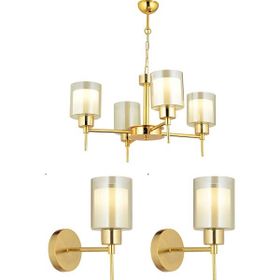 Apliqa 7000-5328-08-GD-03 Cemre 4 Lü Gold Salon Avize 3 Parça Avize Seti