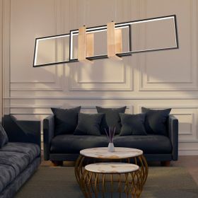 Apliqa Alena 69 Watt Siyah Dikdörtgen Ahşap Desenli Modern Salon Led Sarkıt Avize
