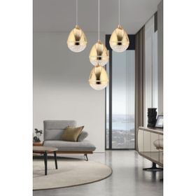 Apliqa Amaya 4'lü Yuvarlak Gold Damla Başlıklı Modern Salon Led Avize