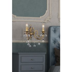 Apliqa Beyza 2'li Eskitme Kristal Taşlı Duvar Lambası Yatak Odası-Yatak Başı-Salon için Aplik