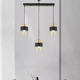 Apliqa Boris 3'lü Sıralı Siyah Gold Sarkıt Modern etro Salon Avize