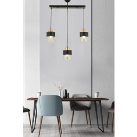 Apliqa Boris 3'lü Sıralı Siyah Gold Sarkıt Modern etro Salon Avize