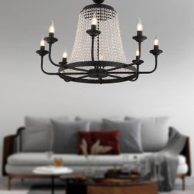 Apliqa Carnation 8'li Siyah Kristalli Taşlı Modern Tasarım Kristal Salon Avize