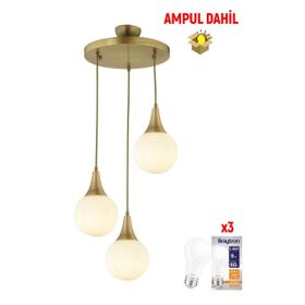 Apliqa Damla 3 Lü Yuvarlak Bal Camlı Eskitme Salon Avize