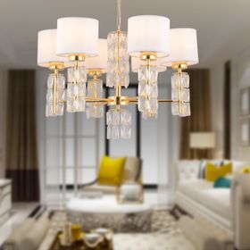 Apliqa Darell 6'lı Beyaz Şapkalı Gold Kristalli Taşlı Modern Tasarım Kristal Salon Avize