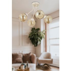 Apliqa David 4 Lü Beyaz Silme Bal Camlı Salon Avize