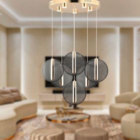 Apliqa Dustin 6'lı Yuvarlak 3 Renk 80 Watt Gold Kristal Ledli Modern Sarkıt Avize