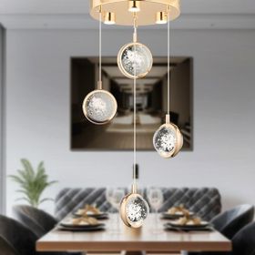 Apliqa Eldon 4'lü Yuvarlak 3 Renk 61 Watt Gold Kristal Ledli Sarkıt Avize