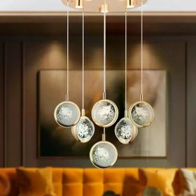 Apliqa Eldon 6'lı Yuvarlak 3 Renk 88 Watt Gold Kristal Ledli Sarkıt Avize