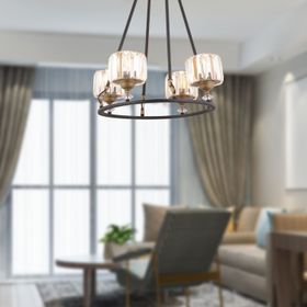 Apliqa Fennel 4'lü Siyah Eskitme Kristalli Taşlı Modern Tasarım Kristal Salon Avize