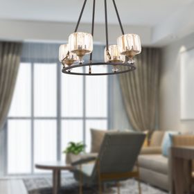 Apliqa Fennel 4'lü Siyah Eskitme Kristalli Taşlı Modern Tasarım Kristal Salon Avize