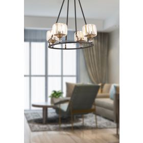 Apliqa Fennel 4'lü Siyah Eskitme Kristalli Taşlı Modern Tasarım Kristal Salon Avize