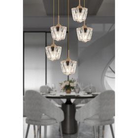 Apliqa Fernando 5 Li Yuvarlak Eskitme Kristal Taşlı Salon Avize