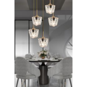Apliqa Fernando 5 Li Yuvarlak Eskitme Kristal Taşlı Salon Avize