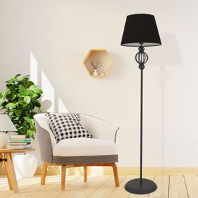 Apliqa Helezon Siyah Şapkalı Siyah Modern Tasarım Ayaklı Abajur Lamba Metal Lambader