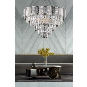 Apliqa İclal 60'lık Krom Kristalli Taşlı Modern Tasarım Kristal Salon Avize