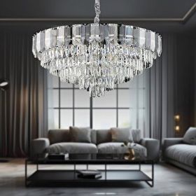 Apliqa İclal 80'lik Krom Kristalli Taşlı Modern Tasarım Kristal Salon Avize