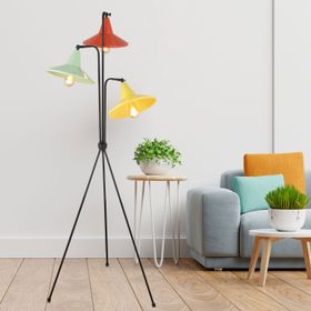 Apliqa Jadira 3'lü Çok Renkli Modern Tasarım Retro 3 Ayaklı Abajur Lamba Metal Lambader