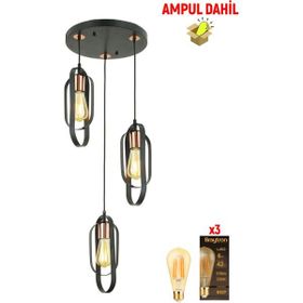 Apliqa Koza 3'lü Bakır Eskitme Led Ampul Dahil Avize