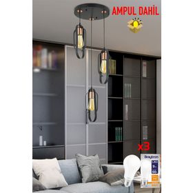 Apliqa Koza 3'lü Bakır Eskitme Led Ampul Dahil Avize