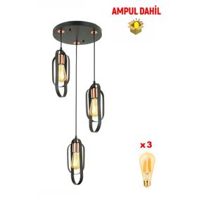 Apliqa Koza 3'lü Bakır Eskitme Led Ampul Dahil Avize
