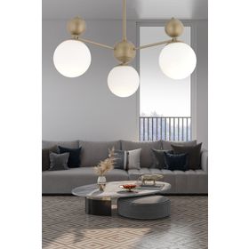 Apliqa Kuvars 3'lü Eskitme Beyaz Camlı Modern Koridor Yatak Odası Salon Avize