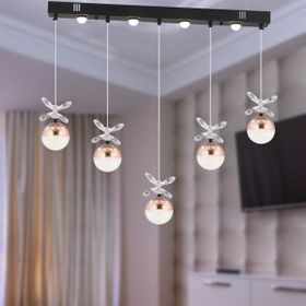 Apliqa Lokken 5'li Sıralı Bakır 50 Watt Kristal Ledli Modern Sarkıt Avize