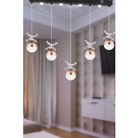 Apliqa Lokken 5'li Yuvarlak 42 Watt Gold Kristal Ledli Modern Oturma Odası Salon Sarkıt Avize