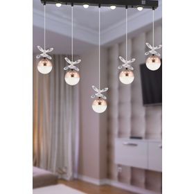 Apliqa Lokken 5'li Yuvarlak 42 Watt Gold Kristal Ledli Modern Oturma Odası Salon Sarkıt Avize